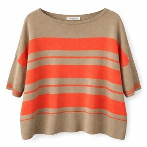 Autumn Cashmere Women's 100% Cashmere Striped 3/4 Sleeve Sweater Size XS